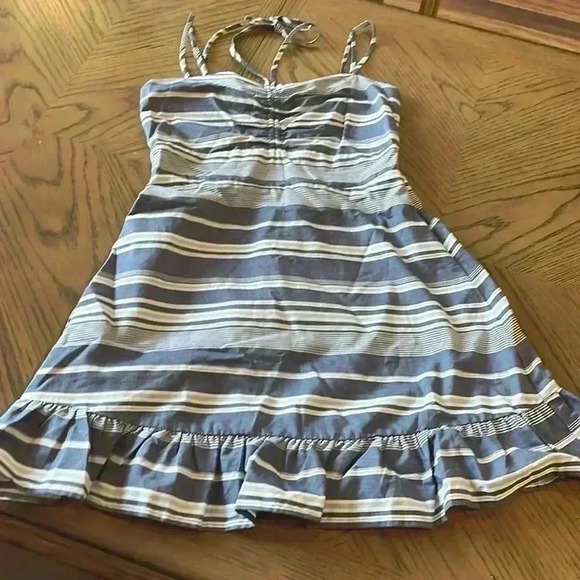 Lola Grace Stripe Swing Dress Navy White lined straps new no tags medium - Picture 3 of 9